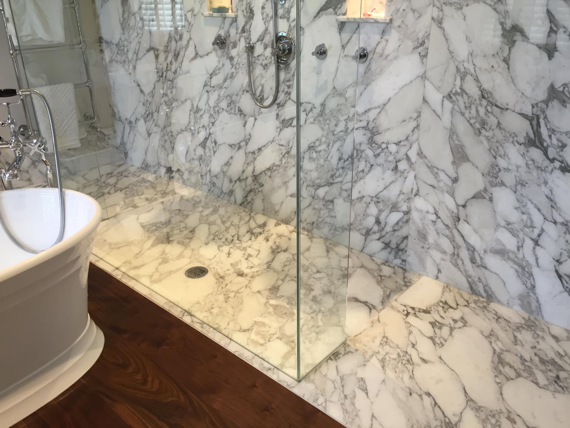 Arabascata Marble walk in shower 