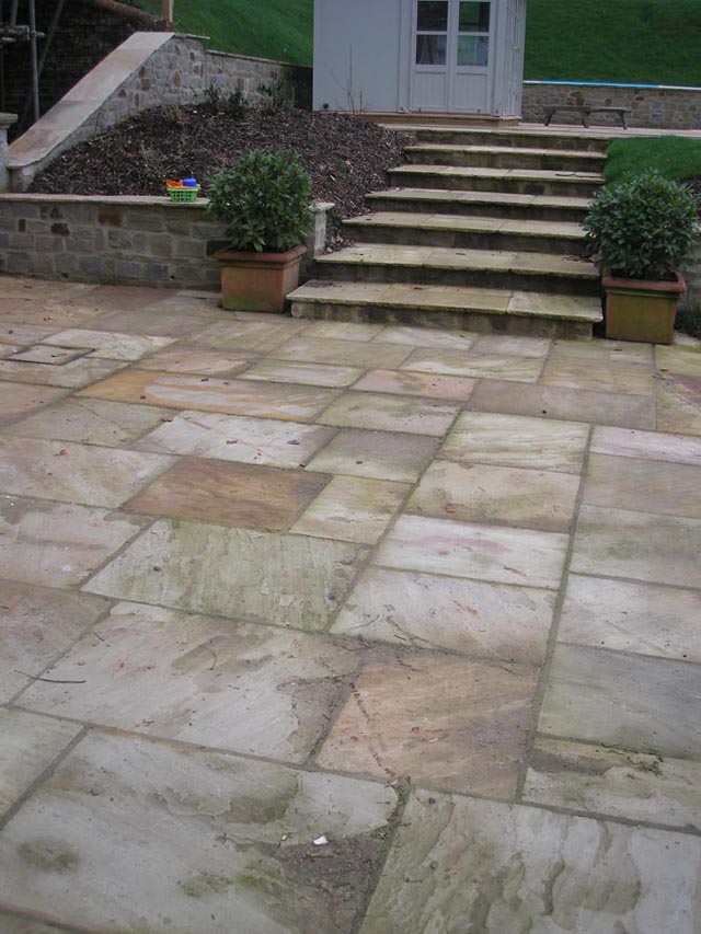 Exterior flagstone patio and steps