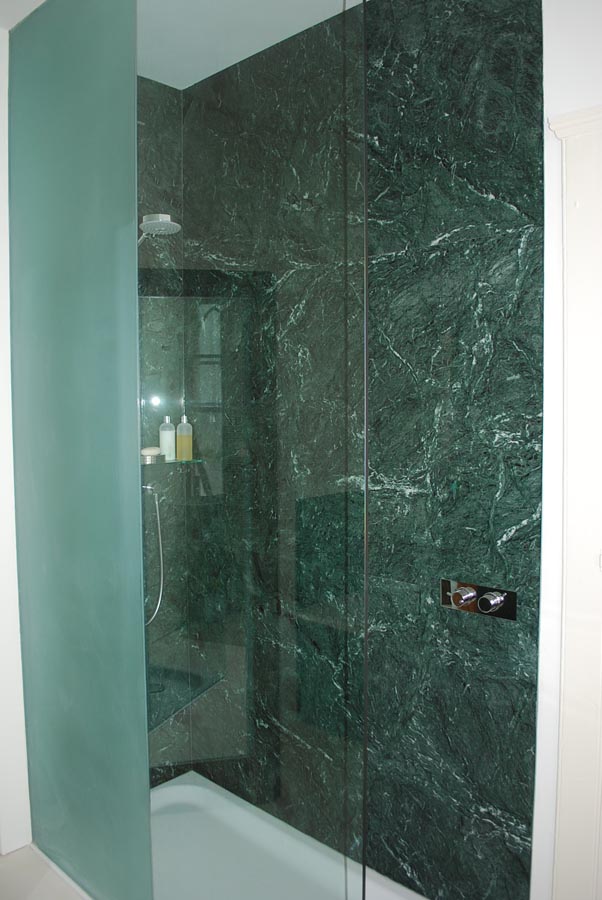 Green marble shower